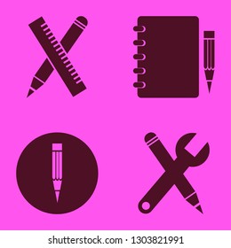 Pencil Icon Set With Wrench And Pencil, Ruler And Pencil And Notebook Pencil Vector Illustration