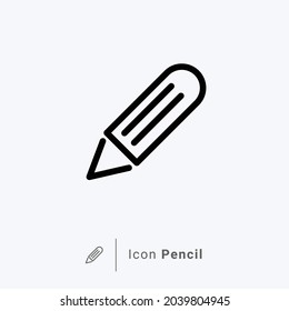 Pencil icon in simple vector shape on bluish white background.