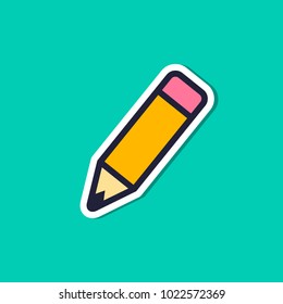 Pencil Icon Sticker, Vector Flat Style Isolated illustration on green background.