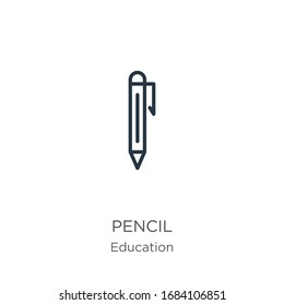 Pencil icon. Thin linear pencil outline icon isolated on white background from education collection. Line vector sign, symbol for web and mobile