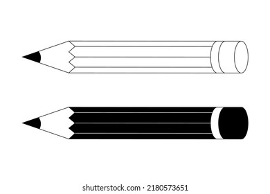 Pencil icon vector with eraser for graphic design, line work pencil, black and white pencil art work. Black outline pictogram on white background. illustration
