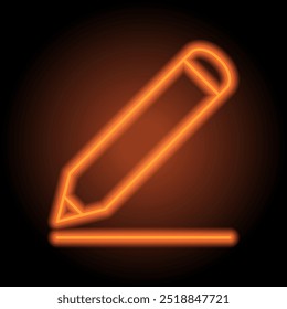 Pencil  icon vector. Flat design. Orange neon on black background.ai