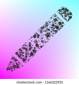 Pencil icon. Vector. Gray icon with bubbled texture at color background with pink and sky blue corners.