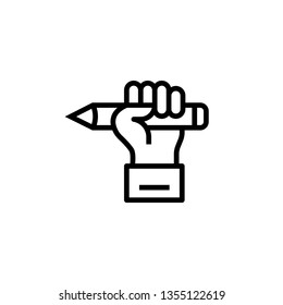 Pencil Icon Vector. Pencil hold in hand, for writing icon. Element of SEO and development symbol with name for mobile concept and web apps