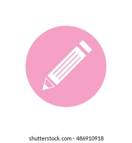 Pencil icon vector illustration. Pink button. Pink circle
