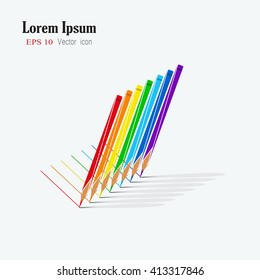 Pencil Icon. Pencil Icon vector illustration. Set of colored pencils. Colors of rainbow.