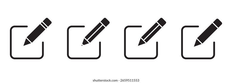 Bleistift-Symbol, Vektor einzeln auf weißem Hintergrund. Symbolsatz bearbeiten. Editor Dokument mit Bleistiftsymbol bearbeiten 10 EPS