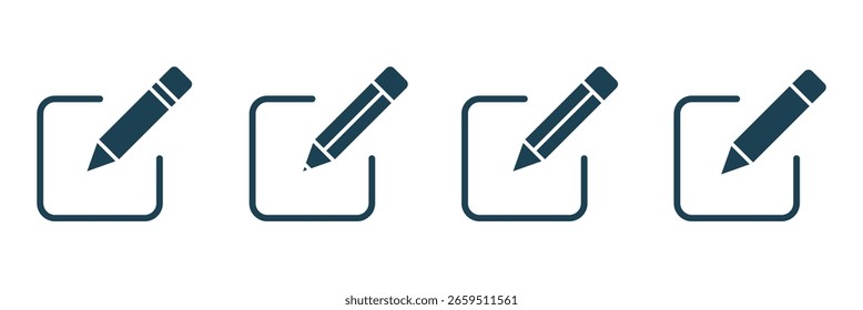 Vector del icono del lápiz aislado en el fondo blanco. Conjunto de iconos de Editar. Bloc de notas Editar documento con icono de lápiz. eps 10
