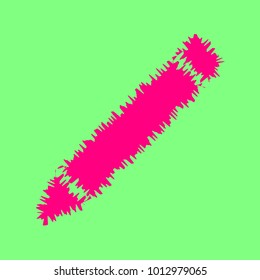 Pencil icon. Vector. Magenta rough icon on greenish background. Isolated.