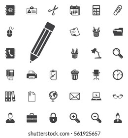 Pencil Icon Vector on the white background. Office set of icons