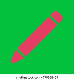 Pencil icon. Vector. Paradise pink icon on dark pastel green background.