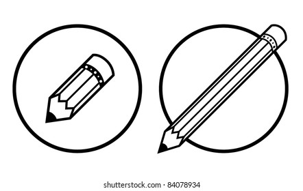 Pencil icon vector set with two school pencils in an outline line drawing style isolated on a white background