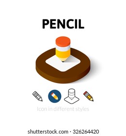 Pencil icon, vector symbol in flat, outline and isometric style
