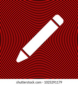 Pencil icon. Vector. White icon on red and black radial pattern as background. Isolated.