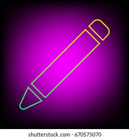 Pencil icon. Vector. Yellow-green gradient linear icon on magenta light as background