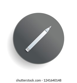 Pencil icon. White paper symbol on gray round button with shadow