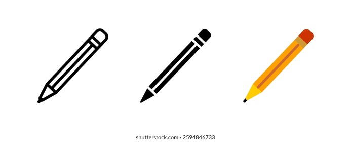 Pencil icon. Writing and drawing tool symbol. School and office stationery vector illustration. Creative sketching and design instrument pictogram. Education and study supplies concept