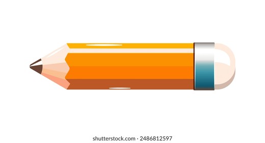 Pencil icon. Yellow pencil with an eraser on the end isolated on white. School accessory. Colorful cartoon style. Vector illustration.