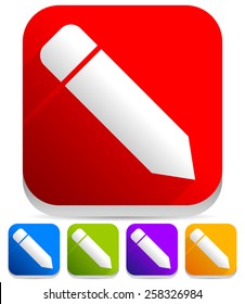 Pencil Icons - 3D Rounded Square, Colorful Icons with White Pencil Symbols