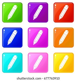 Pencil icons of 9 color set isolated vector illustration