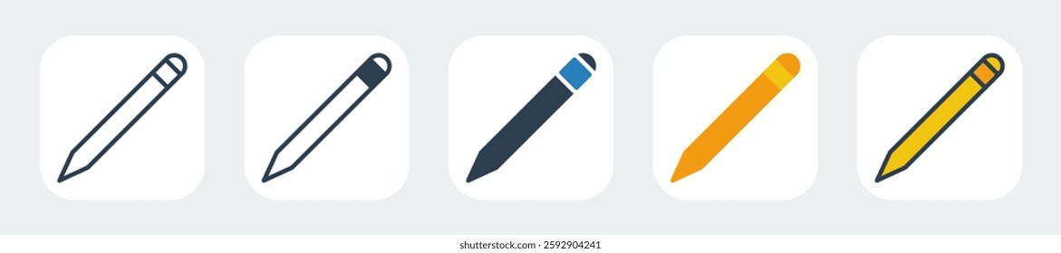 pencil icons with five different styles