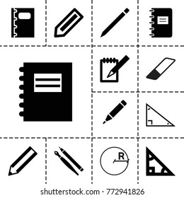 Pencil icons. set of 13 editable filled pencil icons such as pencil, notepad, triangle, notebook, pen, circle