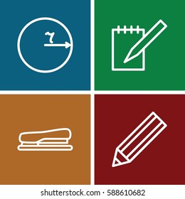 pencil icons set. Set of 4 pencil outline icons such as pencil, notebook, stapler