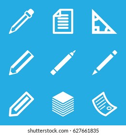 Pencil icons set. set of 9 pencil filled icons such as pencil, pen, paper, document