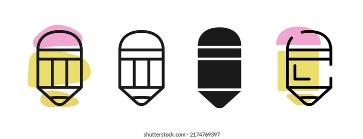 Pencil. Pencil icons set. Black and colored vector icons isolated on white background.