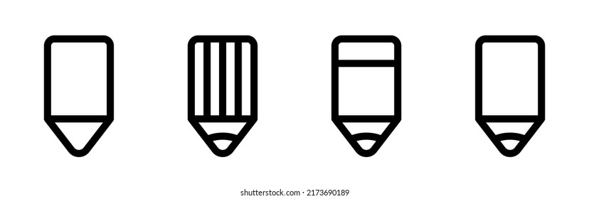 Bleistift. Bleistift-Symbole gesetzt. Schwarze Vektorsymbole einzeln auf weißem Hintergrund.	
