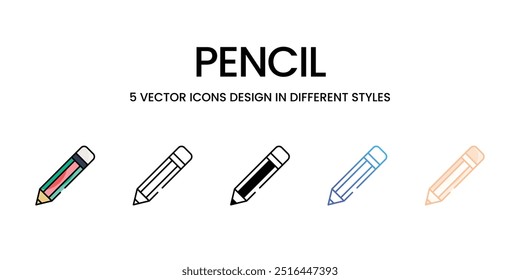 Pencil icons set five different style vector stock illustration