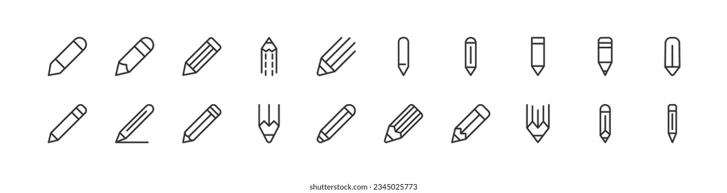 pencil icons set for web and UIUX design. Vector objects isolated on a white background