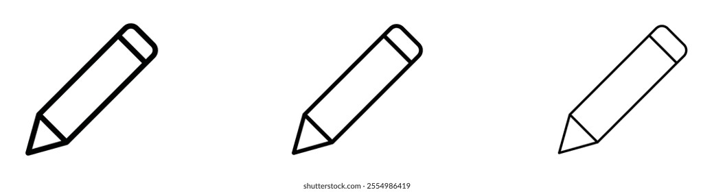 Pencil icons in tree different stroke sizes