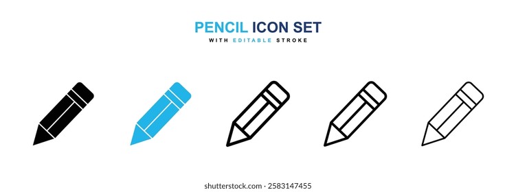 Pencil icons vector collection in black and blue colors on white background