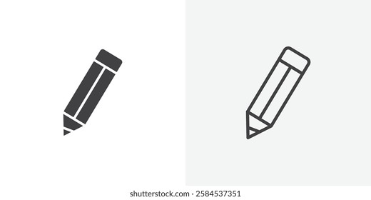 Pencil icons vectors illustrations in black fill and liner versions
