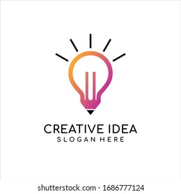 Pencil Idea Logo Template Design, pencil and bulb  Idea logo design inspiration