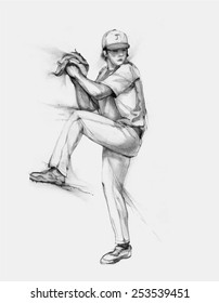 Pencil illustration, hand graphics - Baseball Pitcher