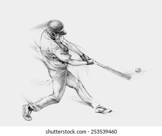 Pencil illustration, hand graphics - Baseball Player