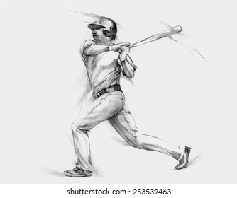 Pencil illustration, hand graphics - Baseball Player