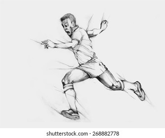 Pencil illustration, hand graphics - Football , soccer player