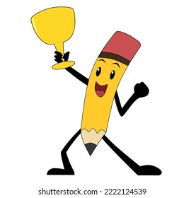 Pencil illustration lifting a trophy in cartoon style