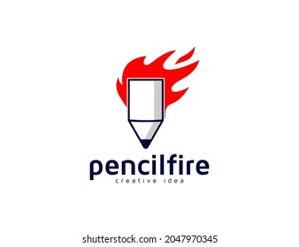 Pencil illustration logo with fire