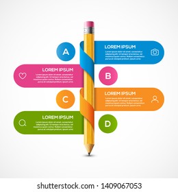 Pencil Info Graphic Design Template. Pencil Infographic Concept School Brochure Banner Step.