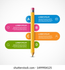 Pencil info graphic design template. Pencil infographic concept school brochure banner step.