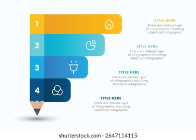 Plantilla de diseño de infografía a lápiz con 4 pasos para educación y conceptos de negocios, Ilustración vectorial plana moderna para presentación