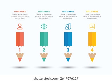 Pencil infographic design template with 4 step for education and Business Concepts, Modern flat vector illustration for presentation