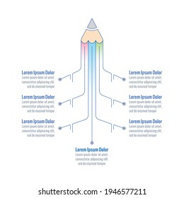 plantilla infográfica de lápiz. plantilla de información de ocho pasos. plantilla de información sobre educación e innovación