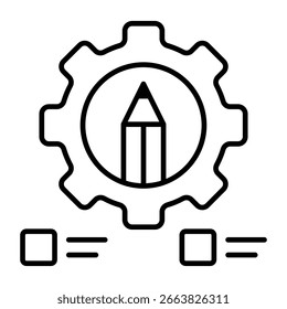 Lápiz dentro del engranaje, icono de la habilidad de escritura