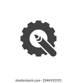 Pencil inside gear vector icon. filled flat sign for mobile concept and web design. Gear with Pencil glyph icon. Editable settings, customization symbol, logo illustration. Vector graphics