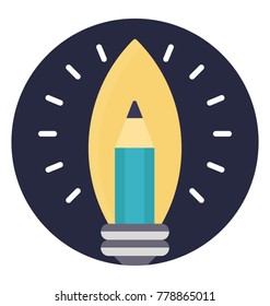 A pencil inside light bulb, concept of education inspiration, flat vector icon